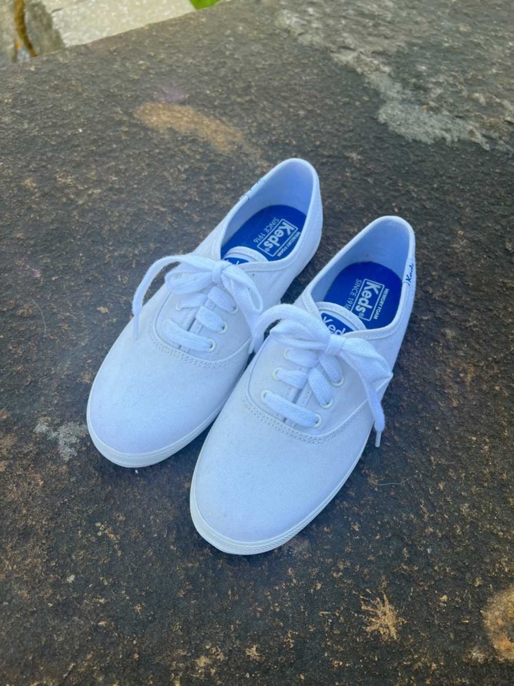 Keds White Canvas Sneakers with Yellow-Toned Soles
